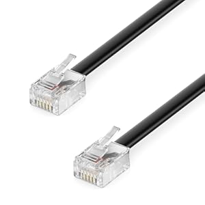 deleyCON 2m Telefonkabel RJ11 Modularkabel 6P4C Westernkabel RJ11 auf RJ11 Stecker Flachkabel Telefondose Modem Router Fax ISDN DSL VDSL Internet Schwarz