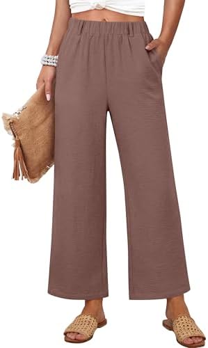 ANRABESS Womens Wide Leg Beach Pants,Elastic Waist Flowy Lightwei...