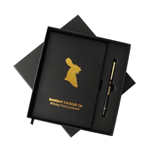 Sentinel Cocktail Co. Signature Whiskey Tasting Journal Gift Box– Premium Whiskey Notebook for Bourbon, Scotch & Rye | Leather-Bound Whiskey Journal with Flavor Wheel, Mash Bill & Finish Notes | Whiskey Gift for Men