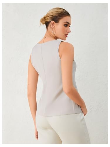 SHENHE Women's Suit Vest Square Neck Sleeveless Button Slit Blazer Work Tops Office3