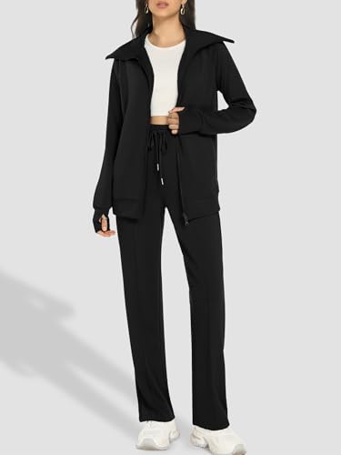 Women's 2 Piece Sweatsuit Sets Lounge Outfits Long Sleeve Double Zipper Sweatshirt Track Pants Casual Tracksuit3