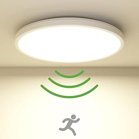 LED Deckenleuchte mit Bewegungsmelder 19W 4000K, Flach Rund Lampe mit Bewegungsmelder innen Cover