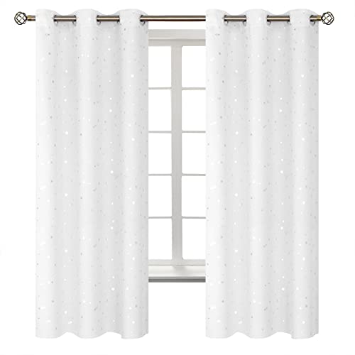 Image of BGment Kids Blackout Curtains for Bedroom - Grommet Thermal Insulated Silver Star Print Room Darkening Curtains for Living Room, Set of 2 Panels (42 x 63 Inch, White)