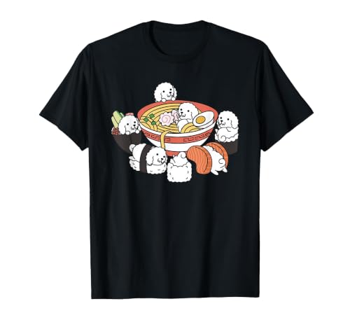Ramen Sushi Bichon Frise Dog T-Shirt, Men, Black, Small