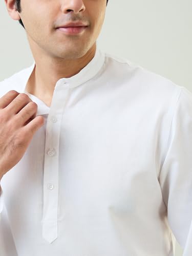 Image of SleepZ by Raymond Men Comfort Fit Solid Pattern Cotton Polyester Blend Mandrin Collar Kurta Set