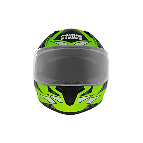 Image of Studds Thunder Full Face Helmet D7 with Clear Visor (Matt Neon Green N9, L)