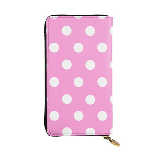 Pink Polka Dots Wallet for Men Women Long Purse Leather Clutch Large Business Handbag Travel Phone Holder Credit Card Holder Money Case with Zipper Leather Wallets Gift