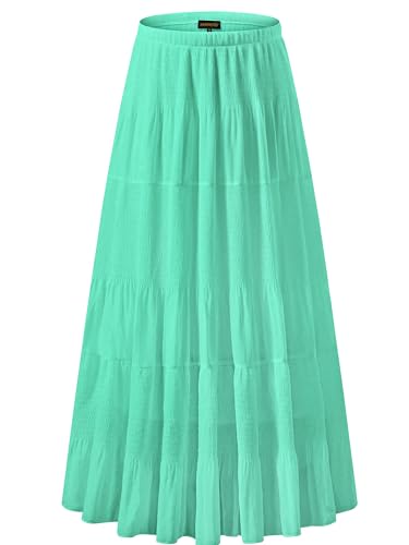 Image of NASHALYLY Women's Chiffon Elastic High Waist Pleated A-Line Flared Maxi Skirts