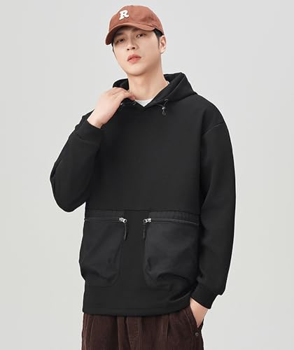 Hooded Sweatshirts for Men Fall Fashion Drawstring Long Sleeve Pullover Cool Hoodies With Zip Pockets2