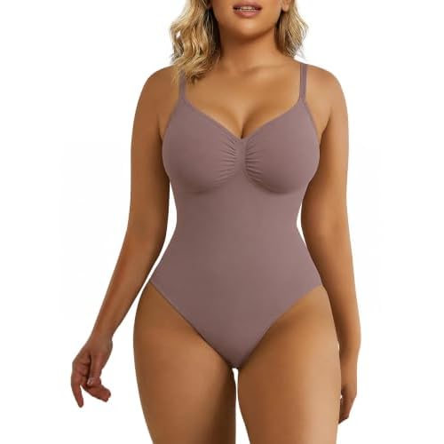 SHAPERX Women's Tummy Control Shapewear Thong Bodysuit Seamless Waist Snatching Body Shaper