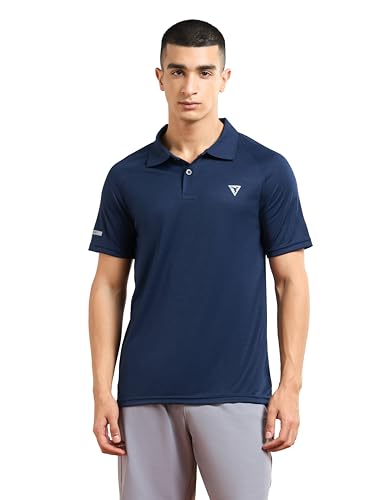 Image of TECHNOSPORT Men's 100% Polyester Slim Fit Self-Design Half Sleeve Polo T-Shirt with Double Cool, SPF50+ Properties for Gym, Workout 7 Regular Use