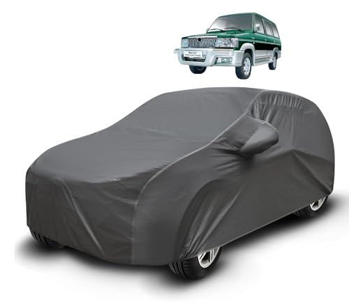 Image of Auto Hub Waterproof Car Cover Compatible with Qualis with Mirror Pockets, Soft Cotton Lining, Qualis Car Cover Waterproof, Grey