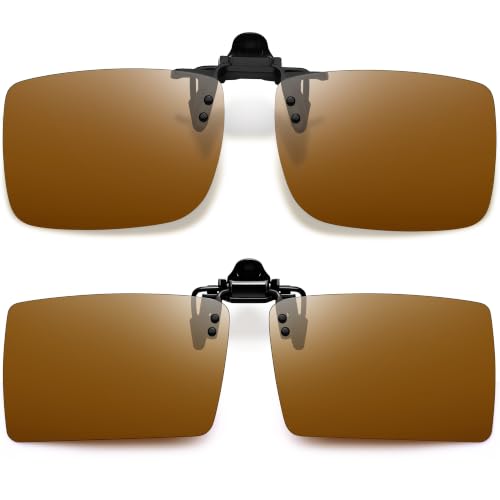 Image of Joopin 2 Pack Rectangle Clip on Flip up Sunglasses Polarized UV Protection | 2 Pcs, TAC lens, Metal Clips, Rubber Bars, Women, Men, rectangular, Frameless, Clamped onto the glasses, Driving, Fishing