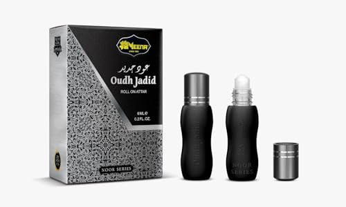 Image of MEENA Oudh Jadid Floral Attar, 6ML | Woody Amber Agarwood Perfume Oil | Long Lasting, Alcohol Free Roll On Attar, Unisex Luxury Natural Fragrance, Pocket Perfume, Gifting, Daily Use