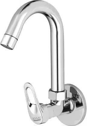 SPAZIO Hexa Series Sink Cock/Sink Faucet/Kitchen Tap for Hot/Cold Water with 360 Degree Revolving Spout, Wall Flange & Aerator Foam Flow - Pack of 1