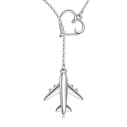 CRMAD Airplane Necklace for Women Sterling Silver Heart Flight Attendant Gifts