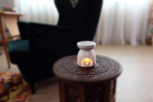 T4U Ceramic Tealight Candle Holder Oil Burner, Essential Oil Incense Aroma Diffuser Furnace Home Decoration Romantic White Set Of 2 - Floral Pattern #TOP4