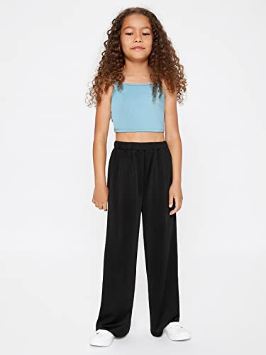 Floerns Girls Elastic Waist Trousers High Waist Casual Wide Leg Pants Black 9Y #TOP4