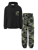 Arshiner Juniors Clothing Youth Boys Hoodies and Camouflage Pants 2Pcs Boys Fall Outfits Set Black & Camo 13-14Y