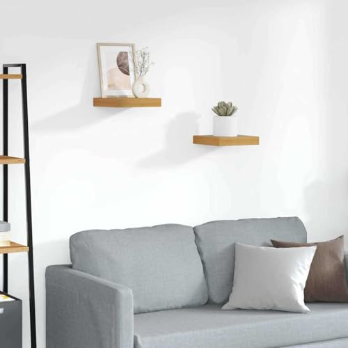 Étagère flottante moderne marron lot de 2 structures rectangles en bois mural - 3