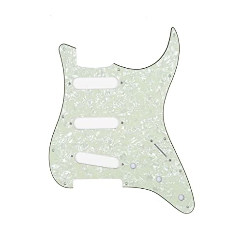 Image of Musiclily SSS 11 Hole Strat Guitar Pickguard for Fender USA /Mexican Made Standard Stratocaster Modern Style, 4Ply Mint Pearl