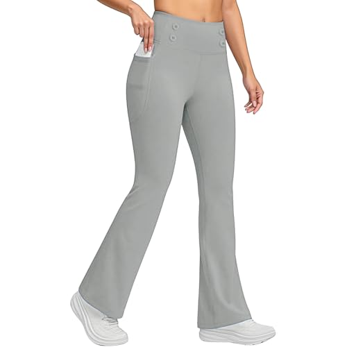 GMQWRK Pantalones de corte de bota para mujer, leggings de entrenamiento cálidos con forro de microforro polar, bolsillos, botones, cintura alta, pantalones térmicos, capas base, pantalones 2026