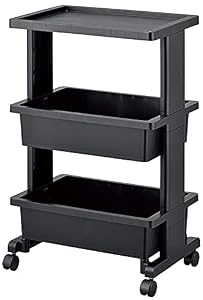 JEJアステージ(JEJ Astage) 収納 リセ テーブルワゴン 3段 ブラック 日本製 簡単組み立て 45D x 30W x 71.5H cm