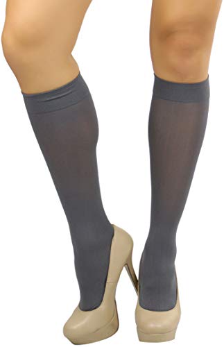 Image of ToBeInStyle Women's Opaque Knee High Nylon Fashion Socks Solid & w /Front Satin Bow