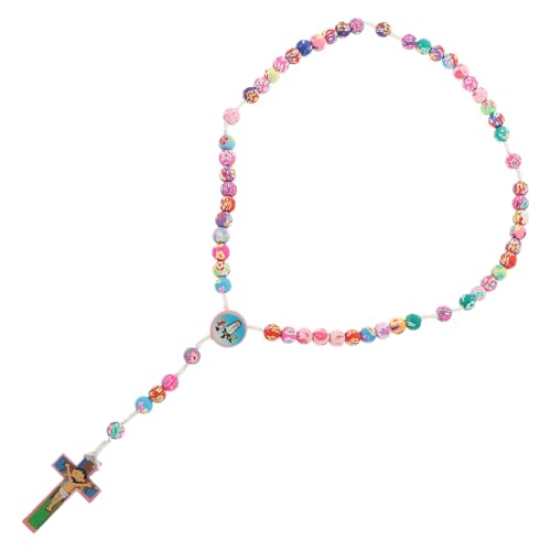 FUNOMOCYA Collar de Cruz Colorido de Arcilla Polimérica y Madera, Ligero y Cómodo para Uso Diario y Ocasiones Obsequios, Diseño Delicado y Moderno para Mujeres y Niñas