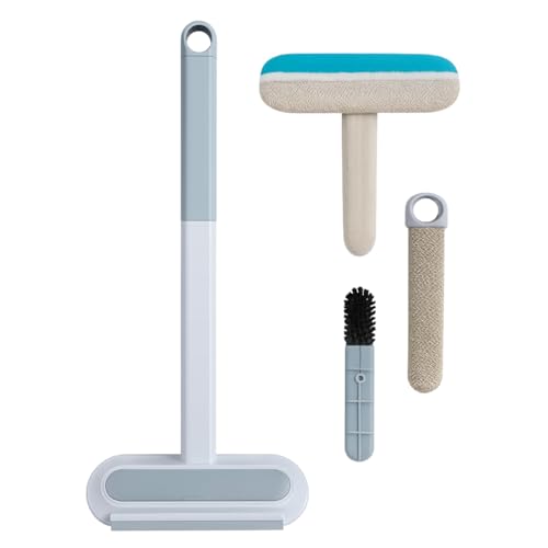 Escova Multiuso 4 em 1 Tira Pelos Pets Limpa Vidros Estofados Pisos Removedor De Poeira Rodo de Silicone Cabo Extensor 45cm Limpeza Rápida para Sofás Tapetes Roupas Janelas Box Carro e Casa