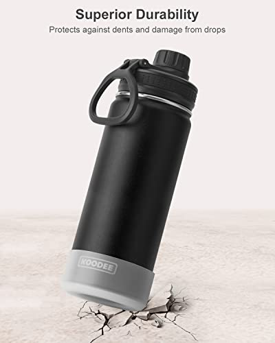 Image of koodee 2 Pack Water Bottle 18 oz Stainless Steel Double Wall Vacuum Insulated Sports Water Bottle for Girls and Boys, Reusable Metal Water Flask with 2 Lids-BPA Free and Leakproof (Canyon Red-Black)