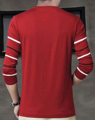 Image of Noble Monk Men Full Sleeve Round Neck T-Shirt | Printed Sleeves |Regular fit Tshirt for Men