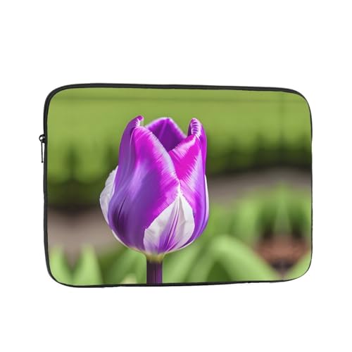 Purple Tulip Print Laptop Case Bag Shockproof Protective Cover Briefcase with Tablet Notebook