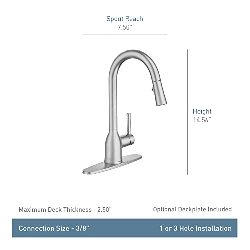 Image of Moen Adler Spot Resist Stainless One-Handle High Arc Kitchen Sink Faucet with Power Clean Pull Down Sprayer, 87233SRS + Deck Mounted Kitchen Lotion or Soap Dispenser with Refillable Bottle, 3942SRS
