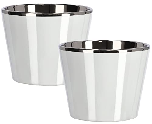 KOTARBAU® 2er Set Kleiner Keramik-Blumentopf ⌀ 11 cm Glasiert Weiß Glänzend