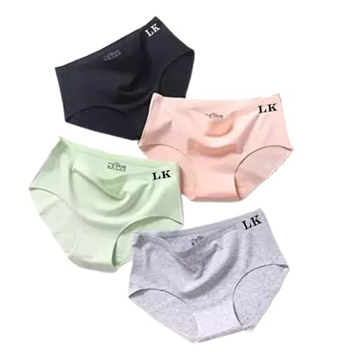 Image of No-Show Women's Panties:Women's (Multicolor) Seamless Hipster Ice Silk Panty Mid-Waist Laser Cut Underwear Seamless Panties