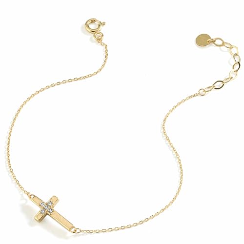 14K Gold Plated Sideways Cross Bracelet for Women – Dainty Adjustable Christian Jewelry with CZ – Religious Gift for Her, Baptism, Gift for Her4
