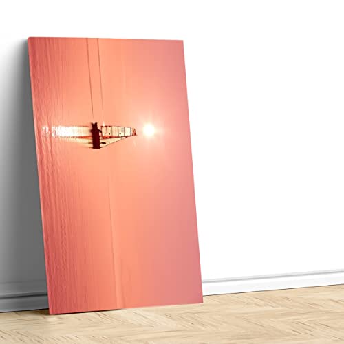 Tableau déco toile imprimée coucher de soleil rose bateau à voiles - 4
