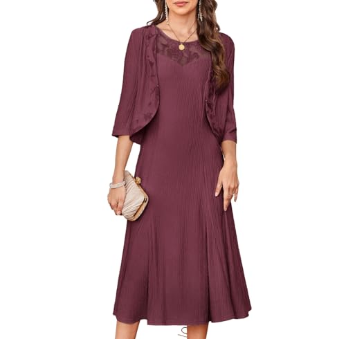 GRACE KARIN Women Lace Cocktail Dress Two Piece Aline Midi Bridal Shower Dress 2025 Rose Purple M