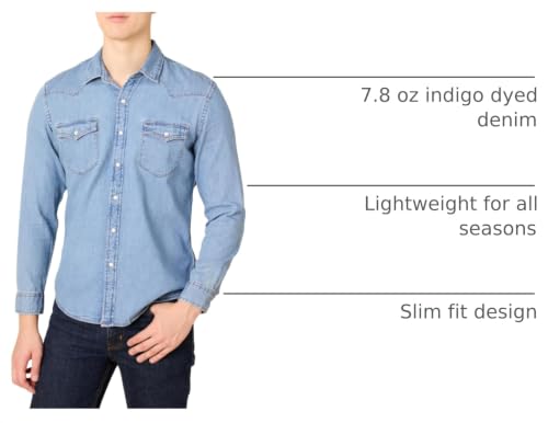 Image of Amazon Essentials Men's Slim-Fit Long-Sleeve Denim Western Style Cotton Shirt with Snap Buttons, Lightweight