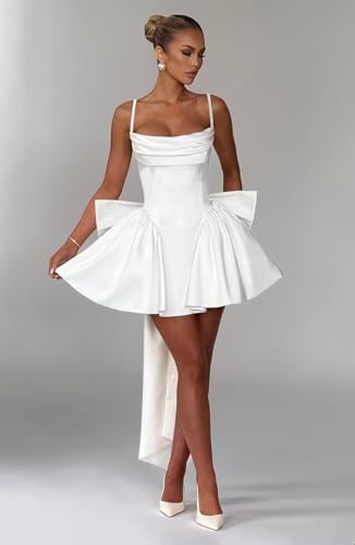 Satin Homecoming Dresses for Teens with Bow Cowl Neck Corset Cocktail Party Gown Aline Ball Gowns3