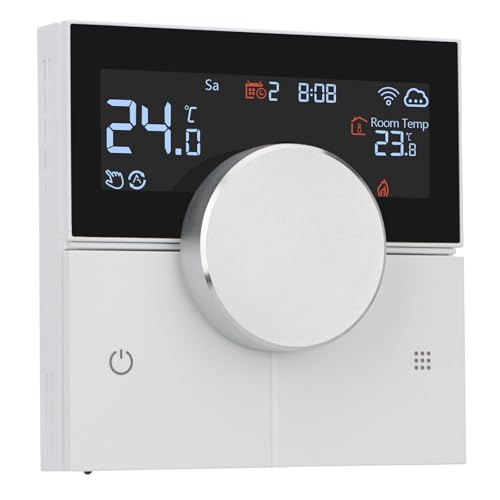 Wengart Termostato Inteligente WiFi WG12 para Suelo Radiante por Agua,230V 3A,Modos Frío/Calor (Aerotermia), Detección de Ventana Abierta,Compatible con Alexa y Google Home,Apto para Caja Redonda 60mm