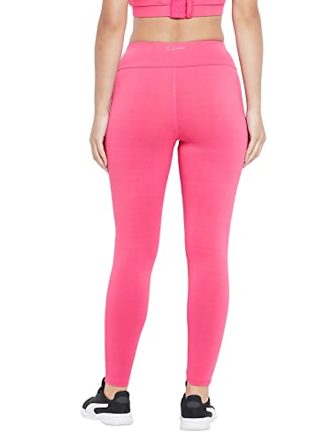 Image of Clovia Women's Snug Fit Active High Rise Tights with Reflective Logo in Pink