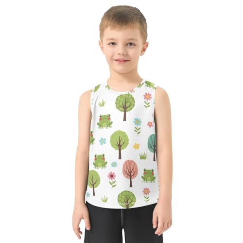 J JOYSAY Spring Frog Flowers Trees Boys Tank Top Sleeveless Muscle Shirts Quick Dry Workout Sport Active Kids T-Shirts 3-15T2