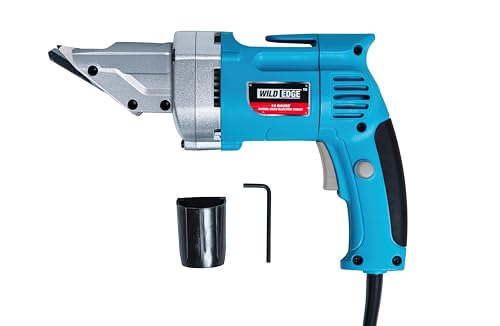 Wild Edge Electric Metal Shear, 14 Gauge 5.0 Amp Variable Speed Swivel Head Heavy Duty Sheet Metal Cutter