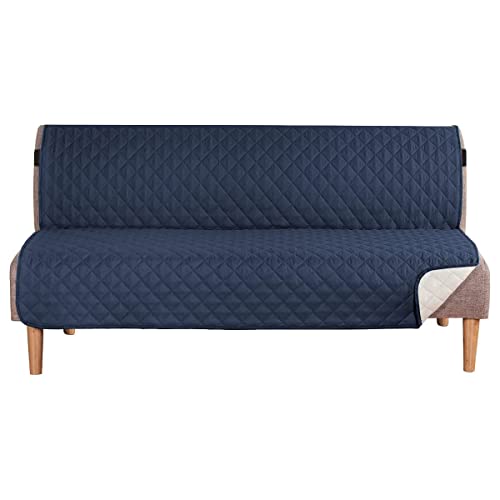Smarcute Futon Sofa Slipcovers Reversible Quilted Armless Futon Cover Water Resistant Furniture Protector with 5cm Elastic Straps Anti-Slip for Pets/Kids/Dog(Futon, Navy/Beige)