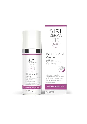 SIRIDERMA Exklusiv Vital Creme | Tages- und Nachtpflege mit Hyaluron | Glättende Pflege für reife Haut | Auch bei Neurodermitis (leicht duftend, 50 ml)