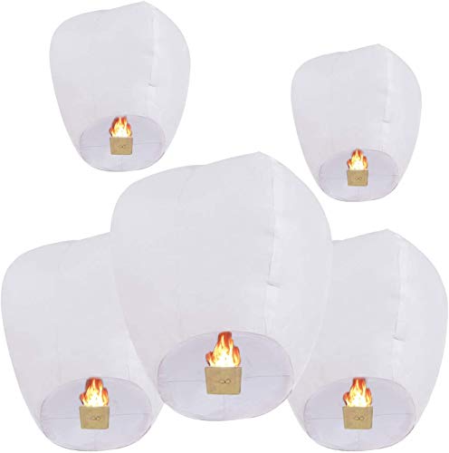 Sky Lanterns, 5 Pack Paper Chinese Lanterns 100% Biodegradable Environmentally Friendly, Flying Wish Lanterns for Wedding, New Year, Birthday Party Celebration