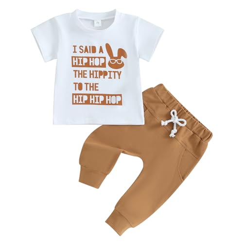 Toddler Baby Boy Easter Outfit Short Sleeve Bunny T Shirt and Casual Pants 2 Piece Summer Clothes Set (Bunny Letter Shirt, 2-3 Years)