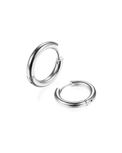 Image of 316L Surgical Stainless Steel Huggie Hoop Earrings 6mm 8mm 10mm 11mm 12mm 14mm Hypoallergenic Earrings Hoop Cartilage Helix Lobes Hinged Sleeper Earrings For Men Women